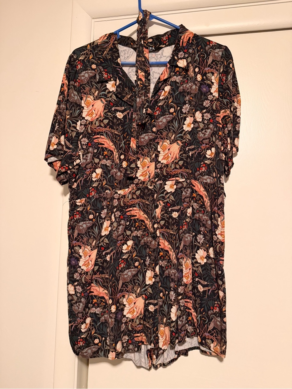 Disturbia Floral Short Sleeve Jumpsuit in Black and Peach
